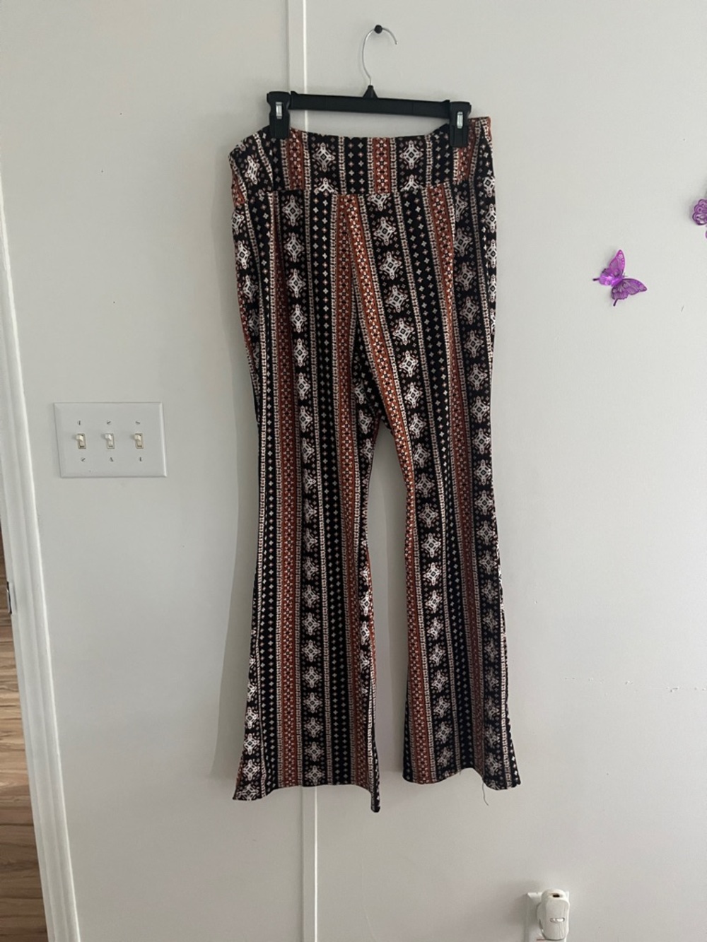 Women's Printed Flare Pants - Black & Brown Stripe
